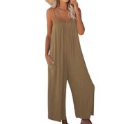 Jeeeun Women Casual Wide Leg Jumpsuit Sleeveless Vacation Outfit One Piece Romper with Pockets (Khaki,2XL)