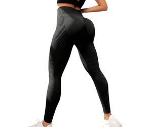 Jeeeun Women High Waist Resistance Band Leggings - Seamless Scrunch Butt Lift Yoga Gym Activewear Tummy Control (Black,M)