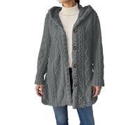 Jeeeun Women’s Fuzzy Sherpa Fleece Jacket - Cozy Hooded Button Up Cardigan Coat, Casual Warm Plush Outerwear for Winter (Gray,S)