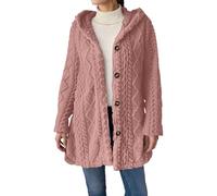 Jeeeun Women’s Fuzzy Sherpa Fleece Jacket - Cozy Hooded Button Up Cardigan Coat, Casual Warm Plush Outerwear for Winter (Light Pink,XXL)