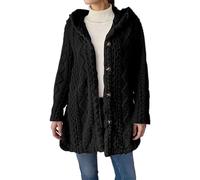 Jeeeun Women’s Fuzzy Sherpa Fleece Jacket - Cozy Hooded Button Up Cardigan Coat, Casual Warm Plush Outerwear for Winter (Black,L)