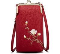 Jeeeun Women Sling Cross-Body Wallet - Mobile Cell Phone Purse Wallet Crossbody, Mini Shoulder Purse Pocket (Wine Red)