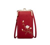Jeeeun Women Sling Cross-Body Wallet with Phone Holder, Small Crossbody Bag with Card Slots & Adjustable Strap (Wine Red)
