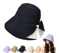 Jeeeun Women's Bowknot Wide Brim Sun Protective Hat, Foldable Summer Slit-Front Bow Hat for Travel & Vacation (Black)