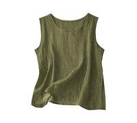 Jeeeun Women's Linen Tank Tops - Soft Cotton Blend Sleeveless Shirt for Summer, Casual & Comfortable Loose Fit (Army Green,4XL)
