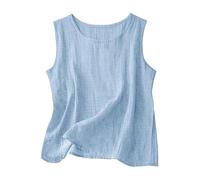 Jeeeun Women's Linen Tank Tops - Soft Cotton Blend Sleeveless Shirt for Summer, Casual & Comfortable Loose Fit (Sky Blue,XL)