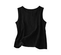 Jeeeun Women's Linen Tank Tops - Soft Cotton Blend Sleeveless Shirt for Summer, Casual & Comfortable Loose Fit (Black,M)
