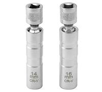 JEEJINYAN Juego de 2 Llave Bujias 16mm y 14mm, 12 Puntos 3/8 Pulgadas Llave de Bujía Giratoria Magnética de Junta, Herramienta de Extracción de Bujías
