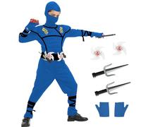 JEEK Ninja cDeluxe Disfraz de ninja para niños, musculatura, disfraz de ninja para niños, disfraz de ninja, cosplay, juguete para Halloween, fiesta de Navidad, estatua para niños (Niño-XL-10/12T Azul)