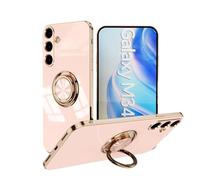 Jeelar ESONG Funda para Samsung Galaxy M34,Carcasa TPU Suave Borde Dorado Enchapado Estuche Caso,con Magnético Soporte Anillo,Elegante Antigolpes protección Case Cover para Niña-Rosa Claro