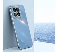 Jeelar ESONG Funda para Xiaomi 14 Carcasa,Moda Galvanoplastia Frontera de Oro Cubierta,Ultra Fina TPU Suave Silicona Prueba de Golpes Protectora Case para Mujeres-Azul