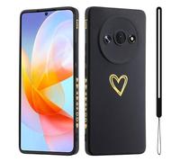Jeelar ESONG Girls Phone Case for Xiaomi Redmi A3 4G,Cute Love-Heart Plating Pattern,Shockproof Protective Soft Flexible Silicone TPU Bumper Cover with Wrist Strap for Women Black