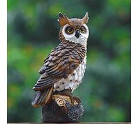 Jeelyfu Estatua de búho de resina defensor del jardín, decoraciones de búho para patio al aire libre, césped, patio, 10 pulgadas de alto, plumas marrones