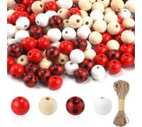 Jeenuuder 200 piezas de perlas de madera de Navidad para artesanías, cuentas de madera de 16 mm con agujeros para guirnalda, fabricación de decoración de fiesta, vacaciones, fácil de usar
