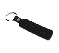 Jeep Texto Logo hecho a mano Drum-teñido USA cuero llavero - negro - talla única