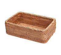 jeerbly Cesta de mimbre rectangular hecha a mano para tejer de ratán Bandeja de fruta Pan hecho a mano Caja de almacenamiento de picnic portátil simple Artículos de cocina para el hogar