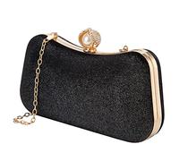 Jeesblsy Bolso Fiesta para Mujer, Clutch Bolso de Noche, Brillante Boda Cartera de Mano Bandolera Crossbody Bag con Cadena Desmontable para Ceremonia Cóctel (Negro)