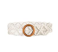 Jeesblsy Cinturón de Vestir Tejido, Cinturones de Trenza de Cuerda para Mujeres y Niñas, Amplio Bohemio Decorativo Belt con Hebilla de Madera para Fiesta, Vestido Largo de Playa (Blanco)