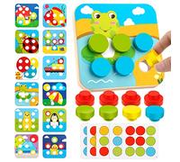 Jeesblsy Juego de Mosaico Enchufable para Niño, Tablero de Rompecabezas de Madera, Aprender los Colores Divertido Juguete Educativo Infantiles para Niños y Niñas a Partir de 3 Año