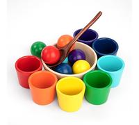 Jeesblsy Juguete de Clasificación de Colore, Juego Preescolar de Clasificación y Emparejamiento, Montessori Juego Niños, Bola de Arco Iris de Madera, Baby Madera para Contar y Aprender Colores