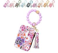 Jeesrt Boho Beaded Wallet Keychain, Boho Style Beaded Tassel Keychain Wallet, Wristlet Keychains with Wallets (Light Purple)