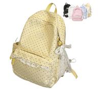 Jeesrt Coquette Bow Backpack Sweet-Style Lace-Trimmed Bag, Cute Yellow Daypack With Bows, Large Laptop Carrier For School (Yellow)