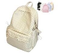 Jeesrt Coquette Bow Backpack Sweet-Style Lace-Trimmed Bag, Cute Yellow Daypack With Bows, Large Laptop Carrier For School (White)