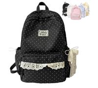 Jeesrt Coquette Bow Backpack Sweet-Style Lace-Trimmed Bag, Cute Yellow Daypack With Bows, Large Laptop Carrier For School (Black)