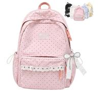 Jeesrt Coquette Bow Backpack Sweet-Style Lace-Trimmed Bag, Cute Yellow Daypack With Bows, Large Laptop Carrier For School (Pink)