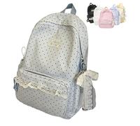 Jeesrt Coquette Bow Backpack Sweet-Style Lace-Trimmed Bag, Cute Yellow Daypack With Bows, Large Laptop Carrier For School (Blue)