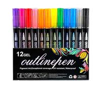 Jeesrt Dreamy Sparkle Dual-Line Contour Pen Outline Markers Self-Outline Metallic Markers with Metallic Quick-Dry Ink for Drawing Coloring & DIY Crafts (12 color)