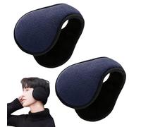 Jeesrt Ear Muffs for Winter, Foldable Fleece Ear Warmers Ideal for Skiing & Cold Weather, Behind-The-Head Design (Navy Blue,One size)