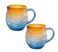Jeesrt Golden Tide Mug, Handcrafted Sea Glass Coffee Cups for Tea Wine Ice Drink (2PCS)