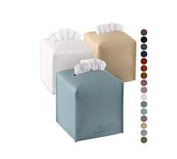 Jeethemy - Funda cuadrada de piel sintética para caja de pañuelos, dispensador de papel facial moderno, 5 x 5 x 5 pulgadas, paquete de tres colores blanco, beige y azul