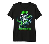 Jeff Crushin' It Since Day One Astronauta Dinosaurio Dibujos Animados Camiseta Premium