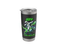 Jeff Crushin' It Since Day One Astronauta Dinosaurio Dibujos Animados Vaso térmico de acero inoxidable de doble pared