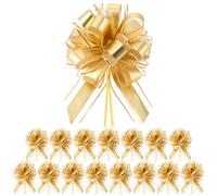 Jeffdad 16 lazos de regalo grandes, 18 cm, lazo de regalo, con cintas de regalo, lazos decorativos para manualidades, bodas, cumpleaños, embalaje de regalo (dorado)