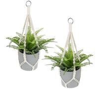 Jeffdad 2 cestas colgantes de macramé, cuerda de algodón para macetas colgantes, decoración bohemia, color beige, para colgar en interiores, exteriores, jardín, salón, balcón, ventana, balcones,