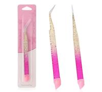 Jeffdad 2 Pinzas para Decoración de Uñas y Extensión de Pestañas - Punta Afilada Fina y Recta Curvada con Cabezal de Impresión de Silicona para Manualidades