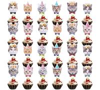 Jeffdad 24 unidades de decoración para tartas de cumpleaños, gatos dulces, magdalenas, cupcakes, decoración con varilla, decoración para tartas, decoración de cumpleaños para gatos, mascotas, fiestas