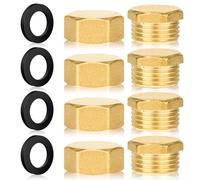 Jeffdad 8 tapones ciegos de 1/2 pulgadas, hexágono ciego, para tubería de agua, 4 roscas exteriores y 4 roscas interiores, tapones ciegos de latón, tapa de latón de 1/2 pulgadas para sellado