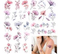 Jeffdad Flores Tatuajes Temporales, Tatuajes Adhesivos Impermeables para Adultos para Aplicar sobre la Piel, Pétalos de Flores de Acuarela, Tatuajes Falsos (20 fogli)