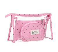 Jeffdad Juego de 3 neceseres para cosméticos, con cremallera, transparente, PVC, neceser de maquillaje, bolsa de viaje, bolsa de aseo para familia, mujeres y niñas, Rosa.