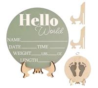 Jeffdad Letrero de madera para anuncio de nombre de bebé, 18 cm, letrero de anuncio de nacimiento Hello World, accesorio para fotos de recién nacidos para bebés para baby shower, fiesta, recuerdos de