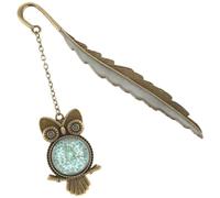 Jeffdad Marcapáginas de Plumas de Metal Brillante, Regalo Único de Marcapáginas Vintage que Brilla en la Oscuridad con Colgante de Búho 3D para Amantes de los Libros Hombres Mujeres(Búho Dorado)