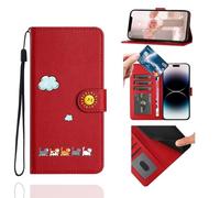 Jeffene Funda para Samsung Galaxy S24FE 5G (6,7 pulgadas) plegable, funda protectora con función atril, tarjetero, funda con tapa de gato, piel sintética [cordón][soporte][ranura],rojo