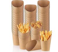 Jeffergarden 50pcs a Prueba de Aceite Freen Tazas de Papel Kraft Papas Fritas de Papas Fritas con Boca Oblicua para Bocadillos de Fiesta de Picnic Familiar Take Out
