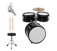 Jeffergarden Batería para Niños, Instrumento de Percusión con Taburete Ajustable y Baquetas, para Principiantes y Músicos Jóvenes (BLACK)