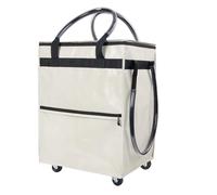 Jeffergarden Bolsa de Comestibles Reutilizable con Ruedas, Carrito de Compras Impermeable con Asas, Bolsa con Ruedas Plegable Portátil para Compras, Viajes de Camping, Material de Poliéster, (White)