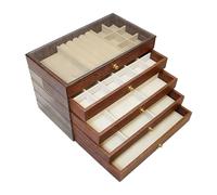 Jeffergarden Caja de Almacenamiento de Joyas Organizador de Madera con Ganchos para Collares Interior de Terciopelo Decoración de Escritorio de Gran Capacidad de 5 Niveles para Anillos Collares (5